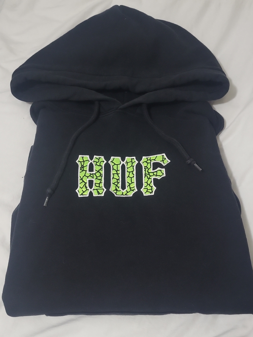 HUF Black Hoodie with Neon Green Logo